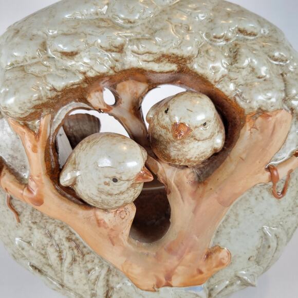 Rustic Ceramic Vase Tree Trunk Birds 9" Tall Votive Holder Decor Vintage Finch - Picture 15 of 16